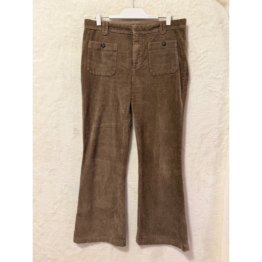 Free People Brown Corduroy Flare Pants Y2K Patch Pocket Boho 70s Style
